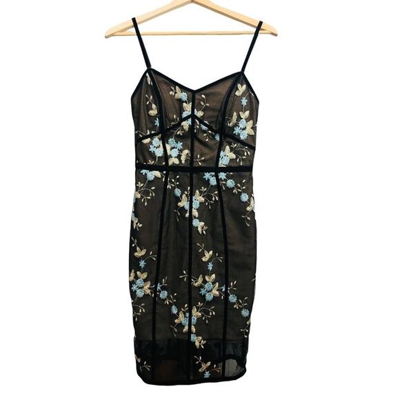 Bronx & Banco Caged Midi Dress Floral Embroidery Full Zip Lined Spaghetti strap - Picture 1 of 11